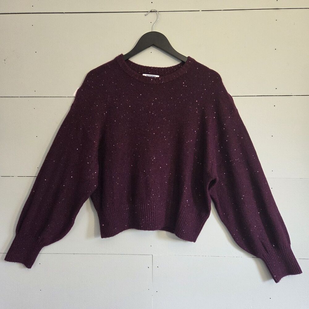 NWT Old Navy Women's XL Purple Solid Knit Sequin Crew Neck Long Sleeve Sweater
